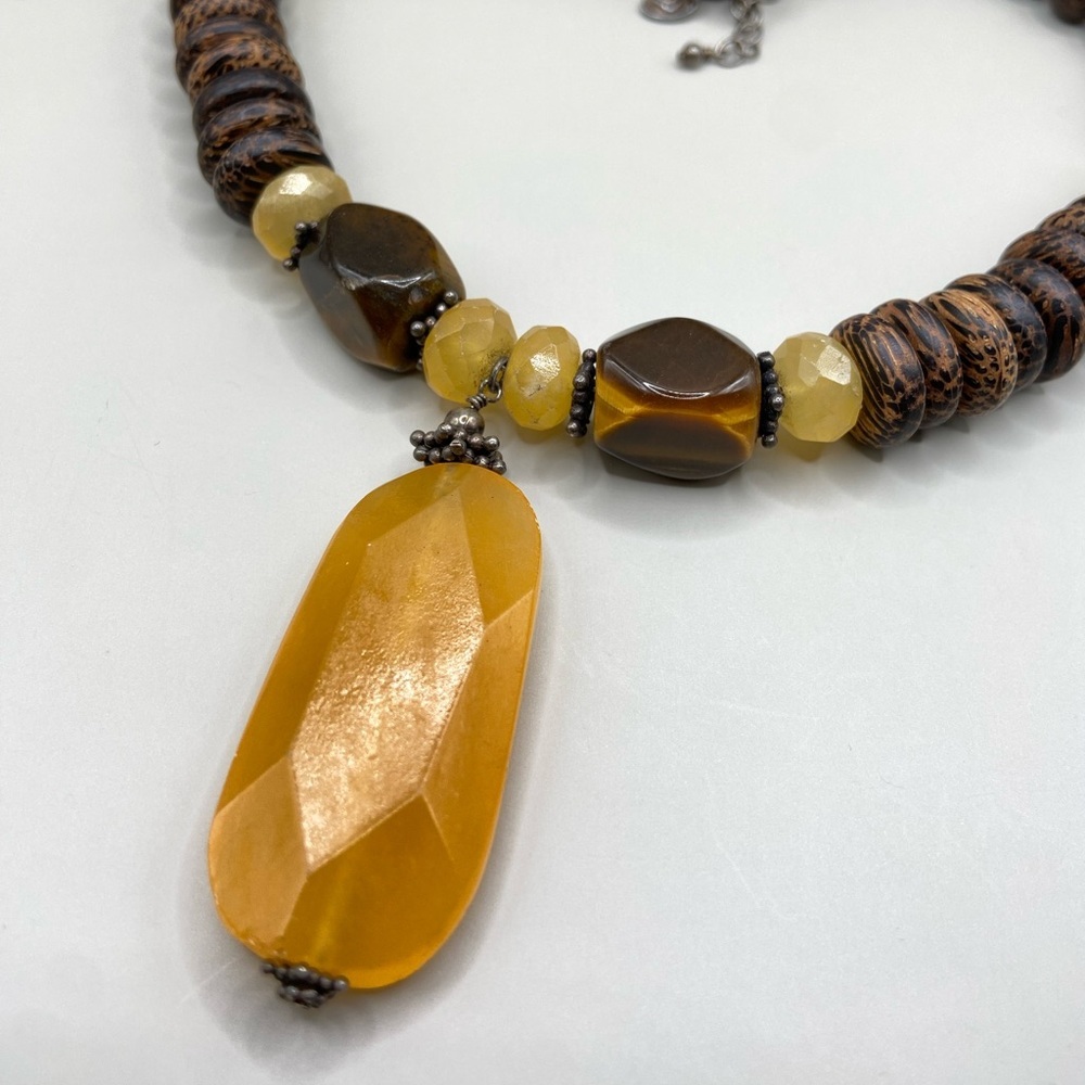 Silpada Faceted Amber Yellow & Dark Brown Bead Pendant Necklace